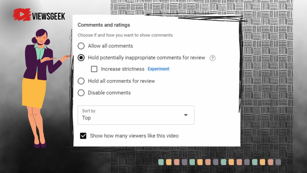 Comments and rating page in YouTube studio app hold comments for review part