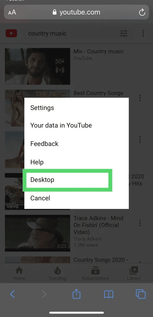 safari browser request desktop site settings for youtube